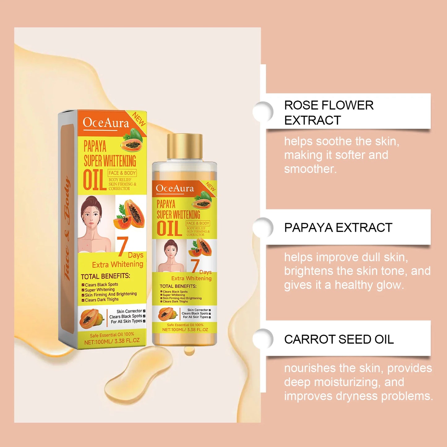 OceAura Skin Brightening Body Oil 100ml – Papaya & Turmeric