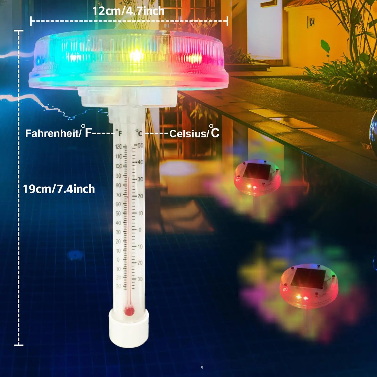 Pool Temperature Meter Floating Solar-Powered Easy To Read Water Gauge Pool Temperature Temperature Meter Floating With Colorful Peaceful Pleasures Health and Wellness