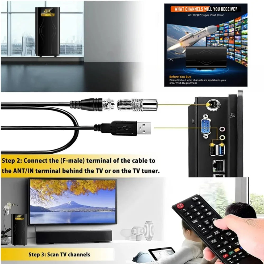 HDTV Digital TV Antenna Indoor Outdoor 4K 1080P 39dB 166ft