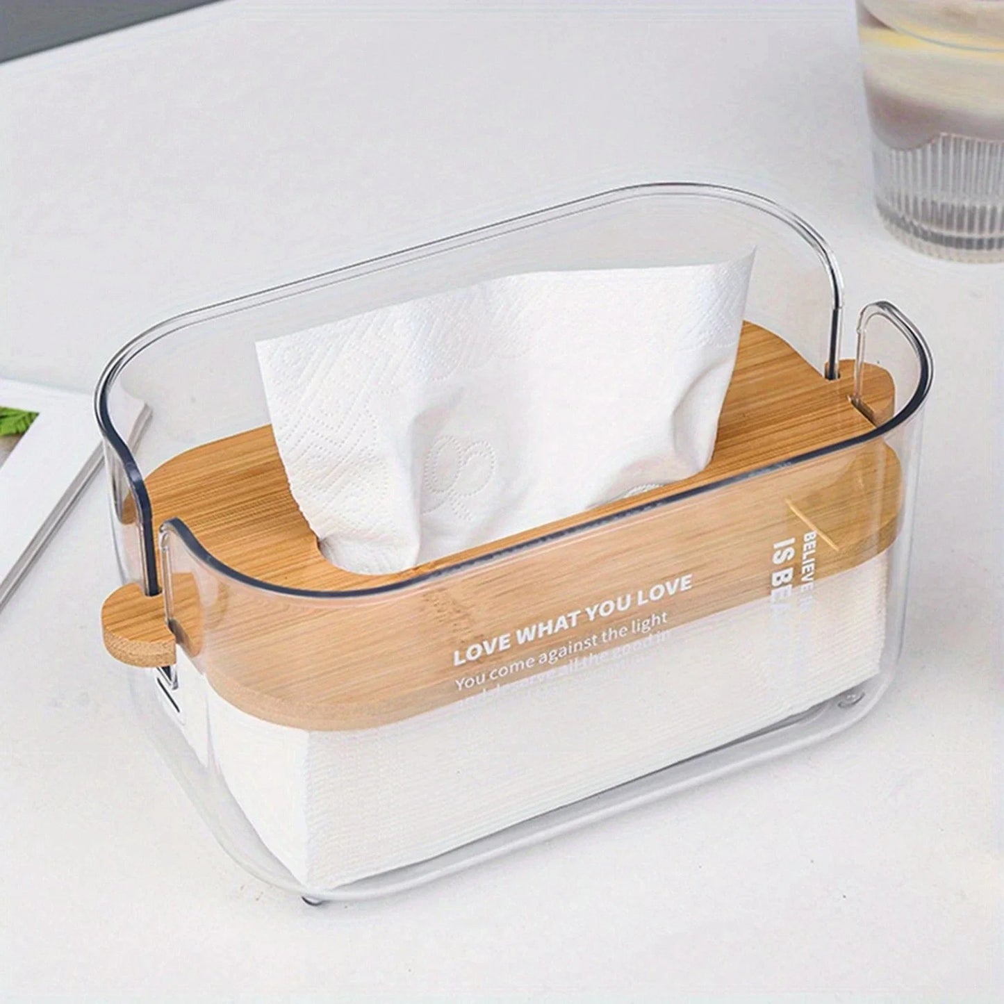 Nordic Transparent Tissue Box with Bamboo Lid | Home Décor