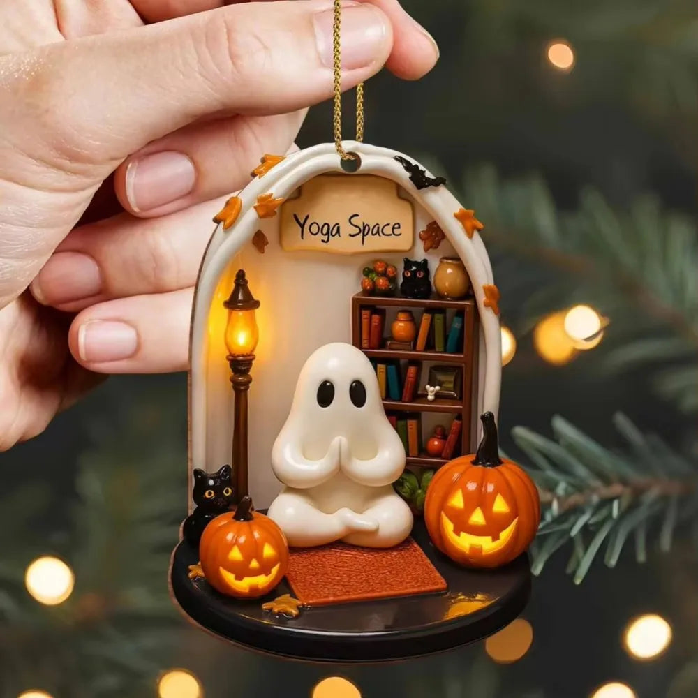 Cute Reading Ghost Halloween Acrylic Ornament | Spooky Décor