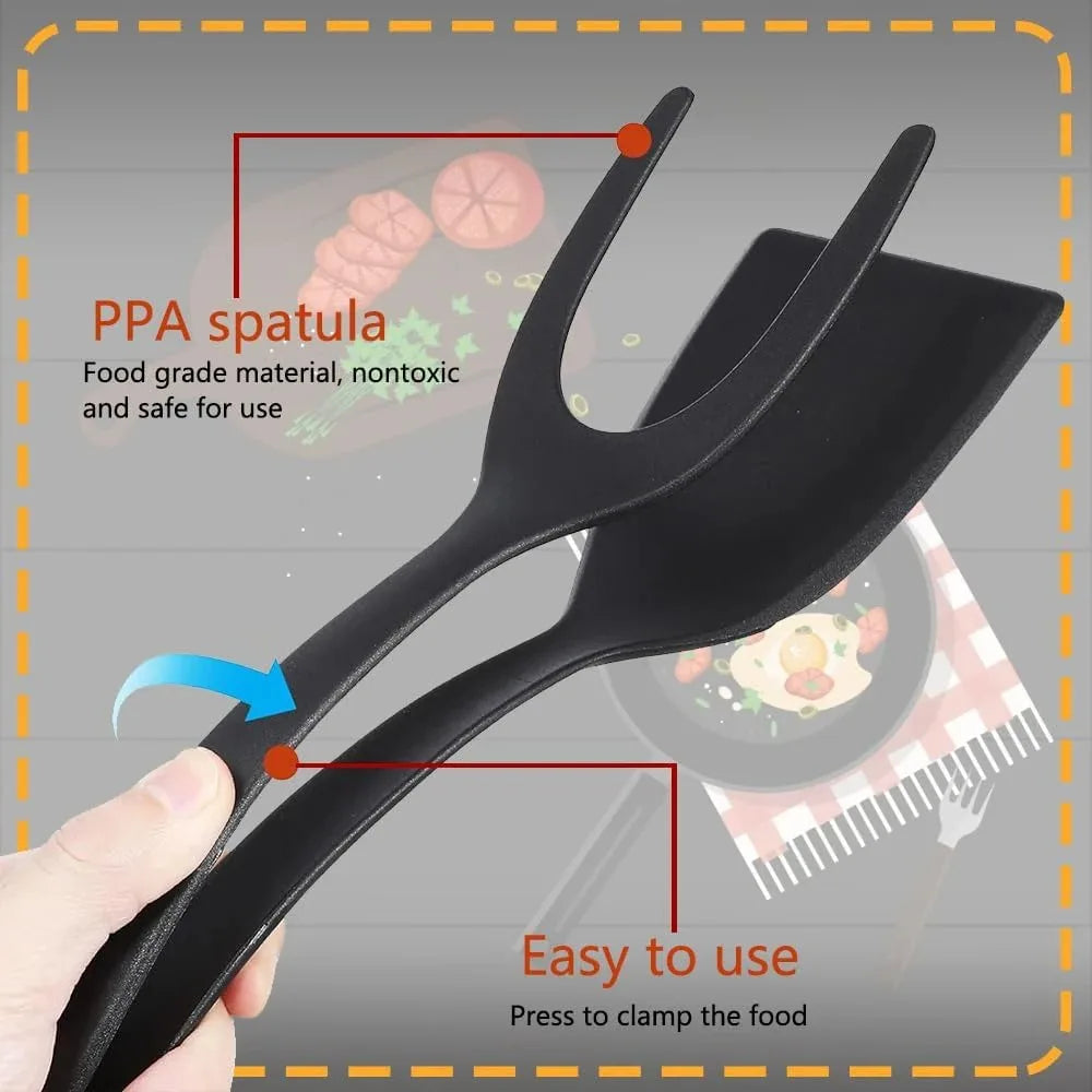 New 2 in 1 Grip Flip Spatula Tongs Egg Flipper Spatula Nylon Non Stick Coating Pancake Fish French Toast Omelet Making Tool Peaceful Pleasures Health and Wellness