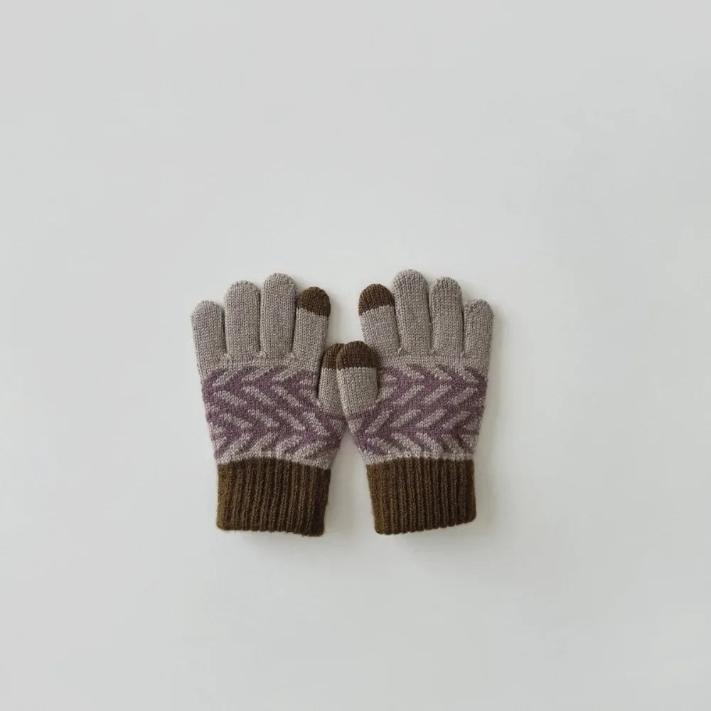 Fashion Childrens Neck Hanging Gloves Winter Western Style Cold Resistant Five Finger Gloves Warm Retro Patterned Woolen Gloves Peaceful Pleasures Health and Wellness 7