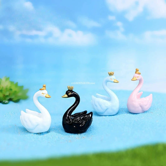 1Pcs Swan Couple Model DIY Fairy Miniature Bird Figure Resin/ PVC Figurine Terrarium Ornaments Valentine's Day Gift Fairy Garden Peaceful Pleasures Health and Wellness