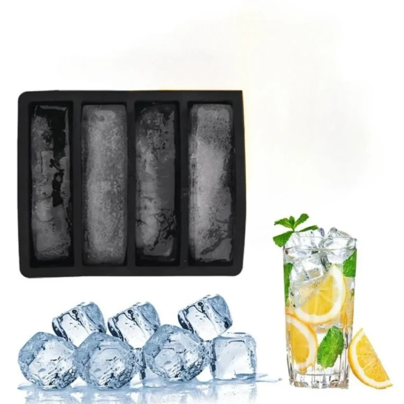 4 Grid Long Strip Square Ice-tray Food Grade Silicone Mold Home Reusable Rectangular Ice Tray Cube Ice Box With Lid or Lidless Peaceful Pleasures Health and Wellness