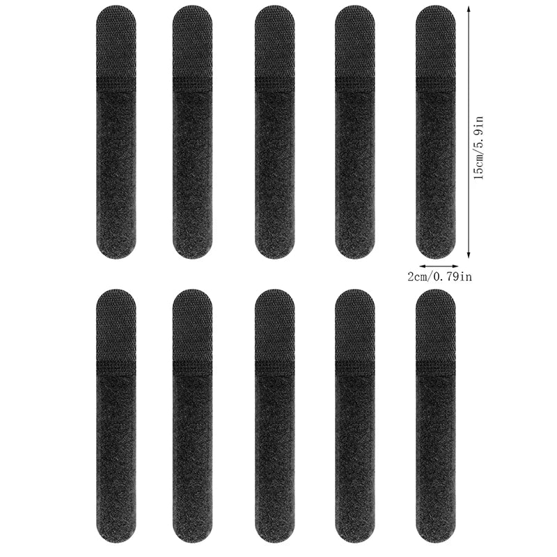 10pcs Reusable Backpack Fastener Buckle Nylon Straps Cable Ties Strap Webbing Organizer Fix Hook Loop Grip Wrapping Cord Peaceful Pleasures Health and Wellness 150mm Black