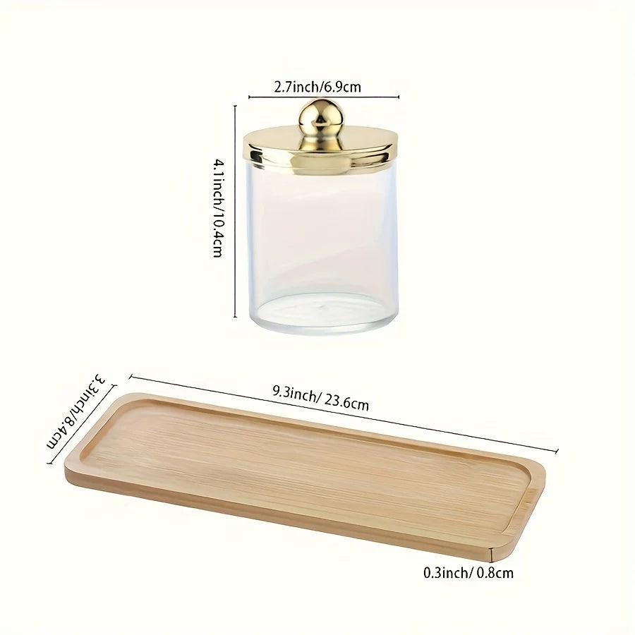 3 Pack Q-tip Holder Bathroom Organizer Set with Storage Tray – Acrylic Cotton Swab, Cotton Round & Cotton Ball Dispenser
