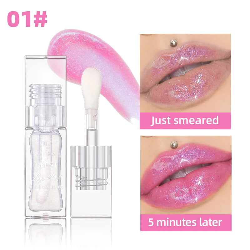 QIBEST Pearlescent Mirror Lip Glaze Temperature Color Changing Lip Oil Moisturizing Shiny Lipgloss Long-lasting Lip Tint Makeup Peaceful Pleasures Health and Wellness 01