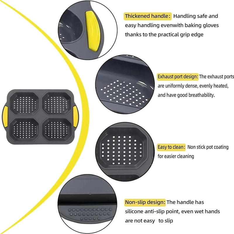 New Baking Mould Restaurant Hamburger Bun Silicone Mold Foldable Reusable Bread Pan Heat Resistance DIY Kitchen Tool Accessories Peaceful Pleasures Health and Wellness