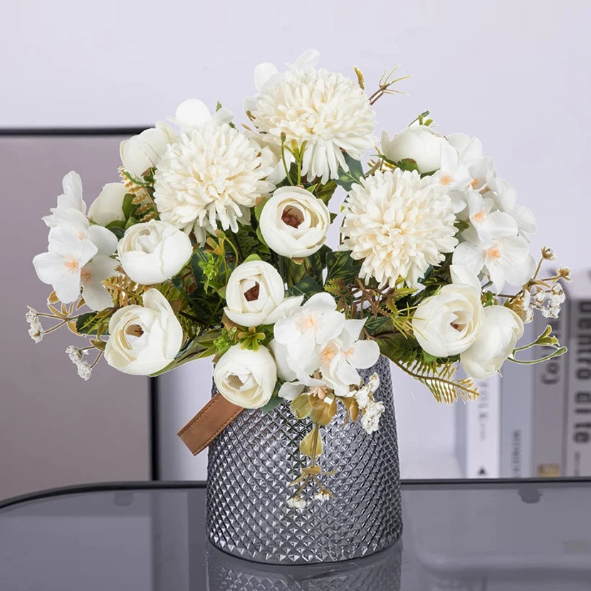 Silk Tea Rose Bud Bouquet | Artificial Flowers for Home & Wedding