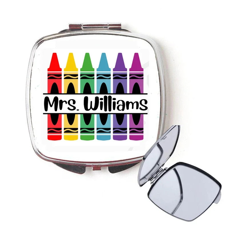 Personalized Teacher Name Mirror Cosmetic & Pencil Bag Gift Personalized Gift Bag Peaceful Pleasures Health and Wellness