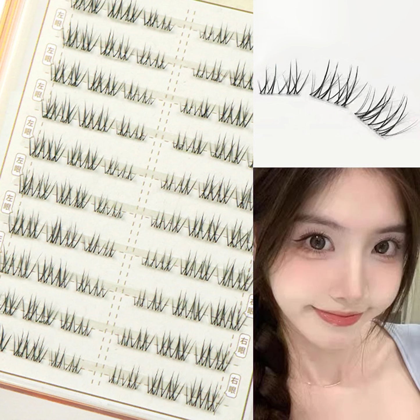 Wispy Cluster False Eyelashes – Natural French Mint Style