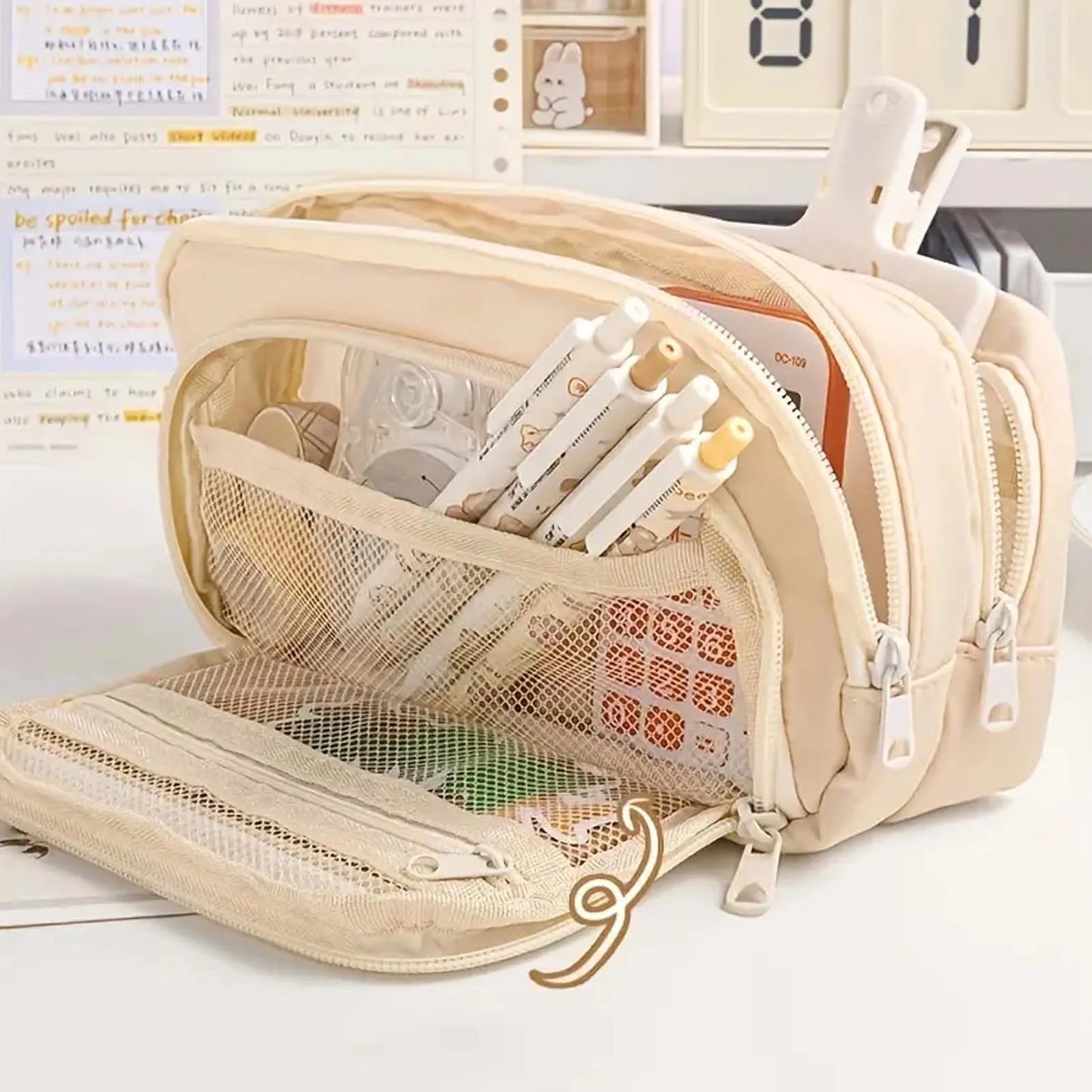 Portable Three-Layer Pencil Case Zipper Stationery Storage Bags with Zipper for School Student Teen Girl Boy Peaceful Pleasures Health and Wellness