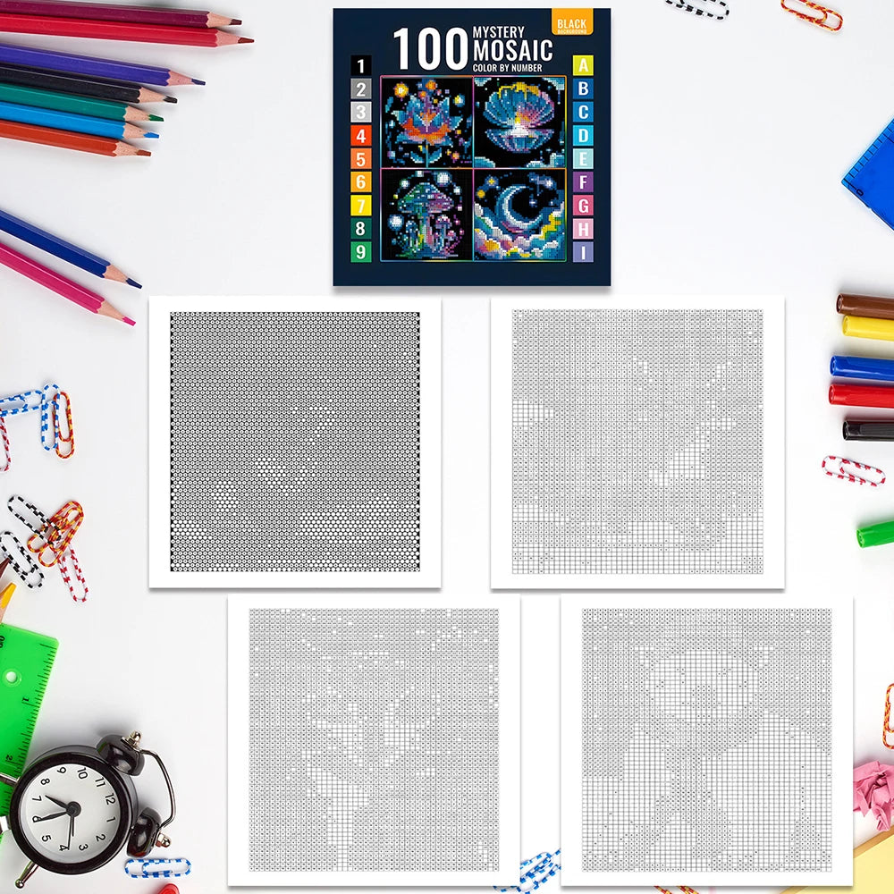 Mosaic Digital Coloring Book Containing Floral Cosmic Fantasy Pixel