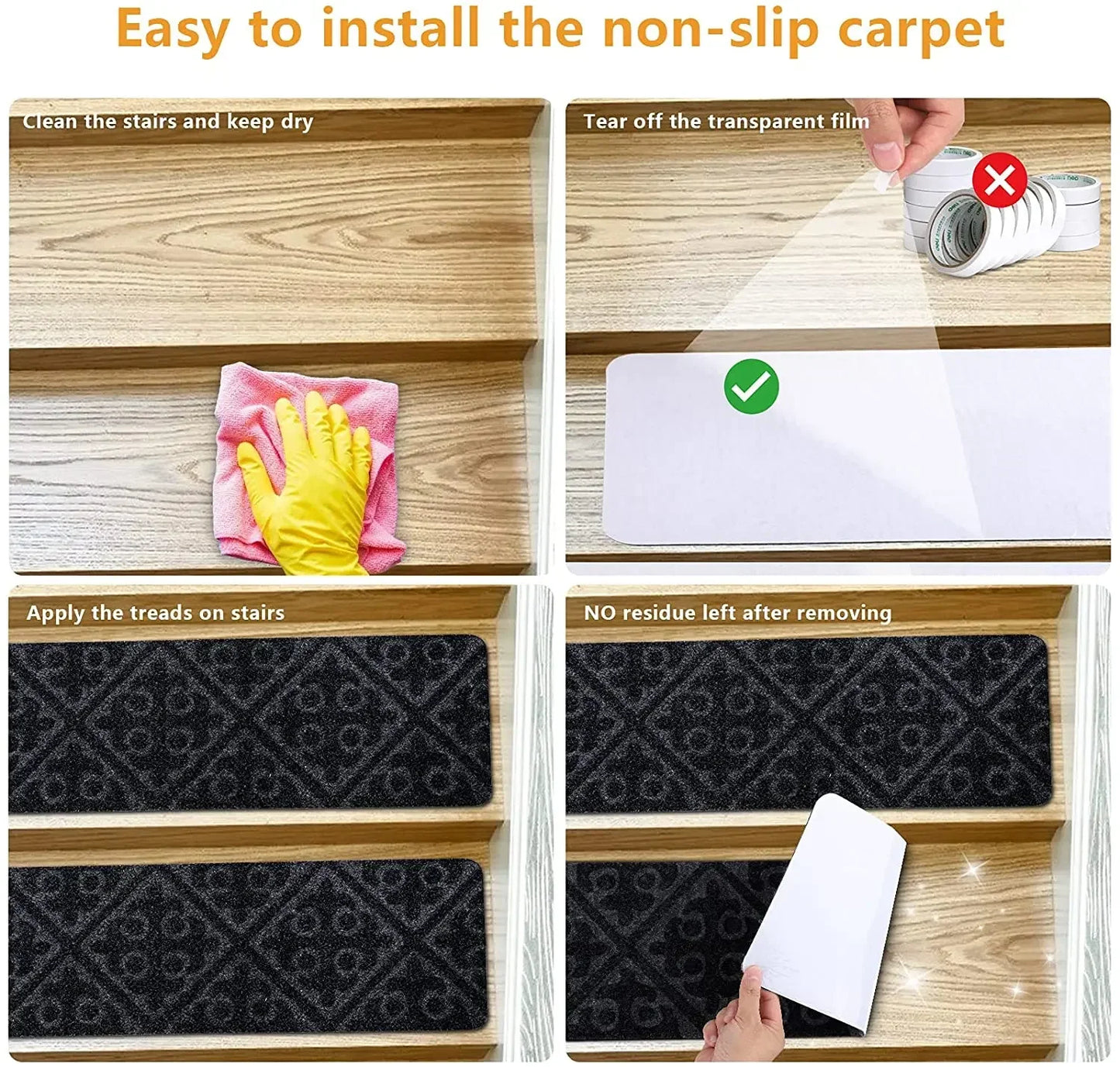 Non-Slip Staircase Mat Stair Carpet Treads Stair Pads Rug Tread Safety for Kids Elders and Dogs Home Hospistal Indoor Use Peaceful Pleasures Health and Wellness