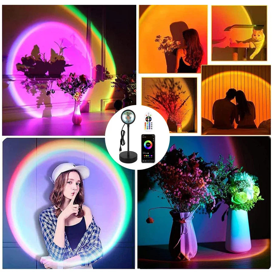 RGB Sunset Projector Night Light – USB LED Lamp with Remote