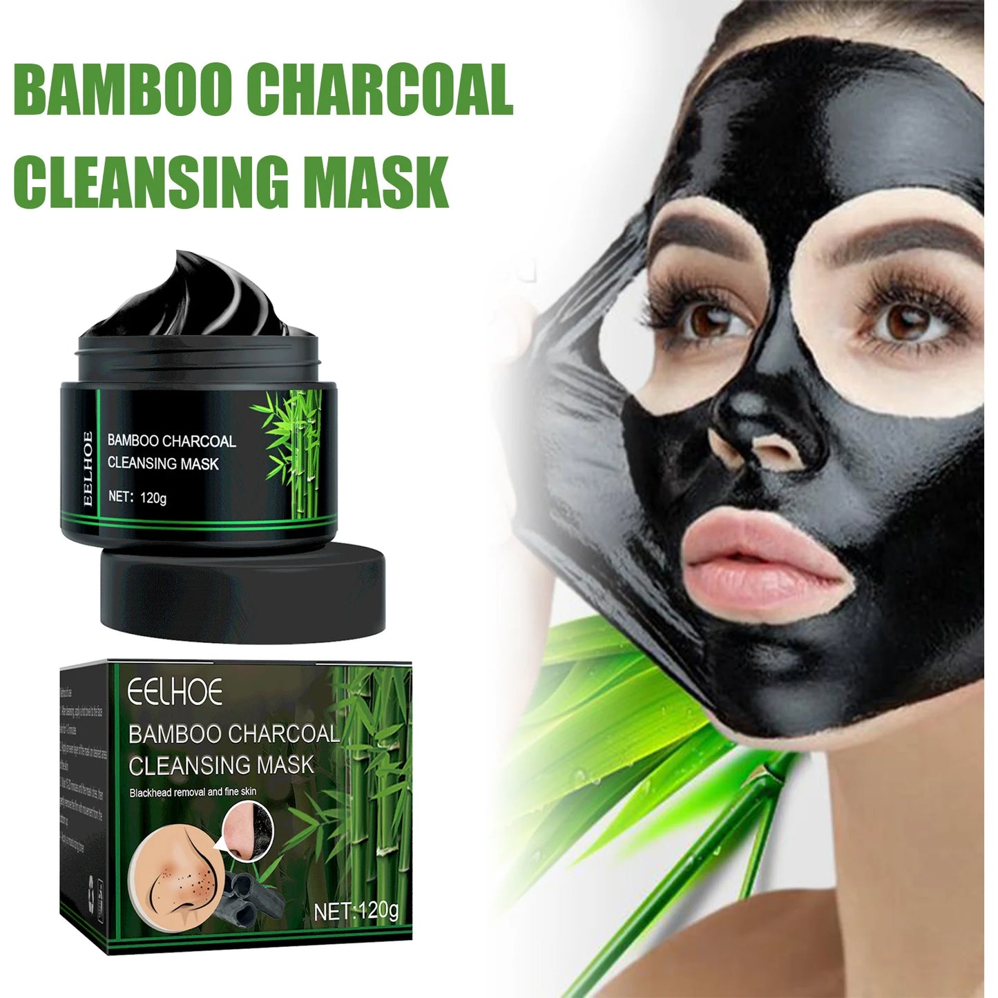 EELHOE Bamboo Charcoal Tear-Off Mask Deeply Remove Blackheads Cleaning Shrinking Pores Moisturizing Carbon Black Mud Facial Mask Peaceful Pleasures Health and Wellness