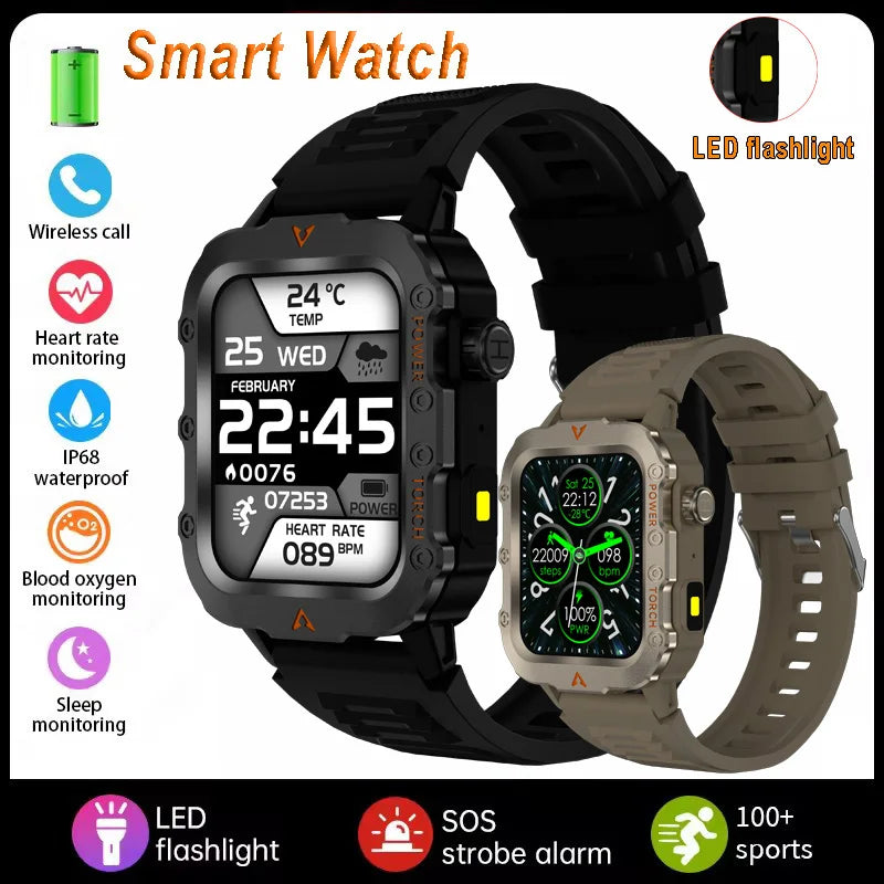 2026 New Military Smart Watch Men IP67 3ATM Waterproof Outdoor Sports Fitness GPS Tracker Health Monitor BT Call Smartwatch LS Peaceful Pleasures Health and Wellness 1Bk1Br