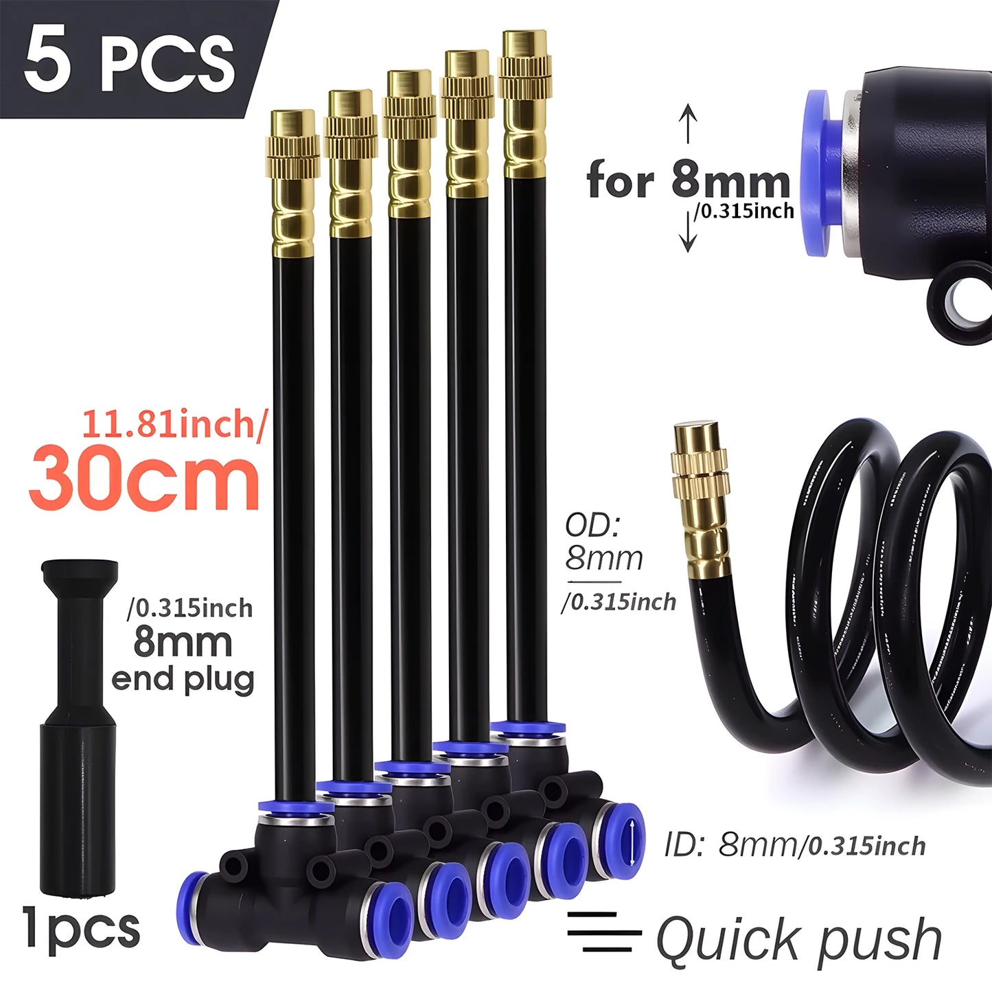 20/30/50cm 360° Free-bend Misting Nozzle Adjustable Brass Atomization Sprayer Garden Irrigation Watering for 6/8/10/12mm PE Hose Peaceful Pleasures Health and Wellness 30cm Nozzle for 8mm