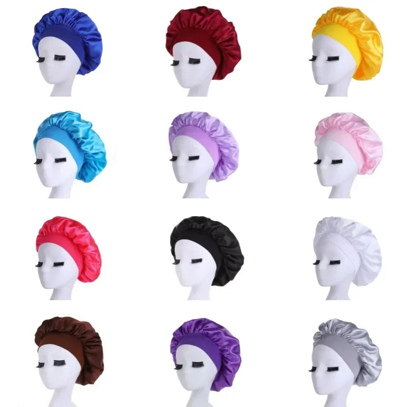 Women's Satin Solid Wide-brimmed Sleeping Hat Night Sleep Cap Hair Care Bonnet Nightcap for Women Men Unisex Cap Bonnet De Nuit Peaceful Pleasures Health and Wellness