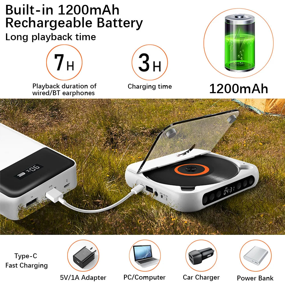 CD Player Portable BT Music Runner Dustproof Cover 6 Modes A-b Repeat