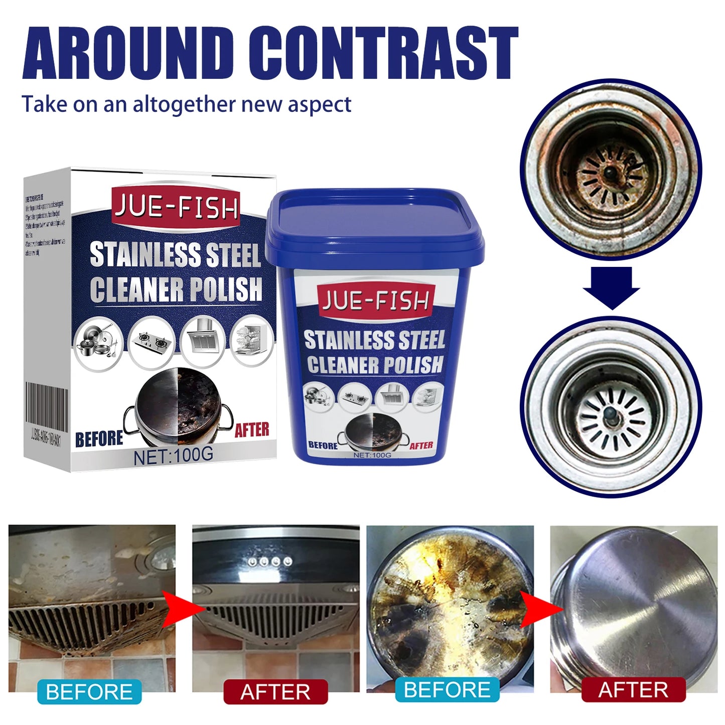 Stainless Steel Cleaner Paste 100g | Rust, Grease & Stain Remover