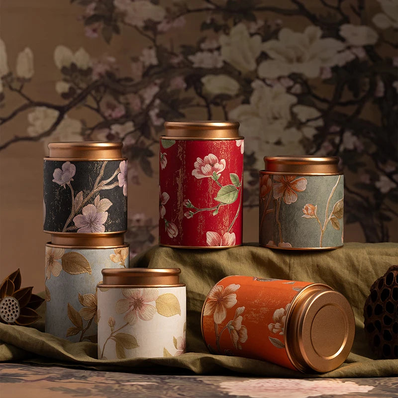 Chinese Floral Round Tea Tin Canister | Airtight Storage Box