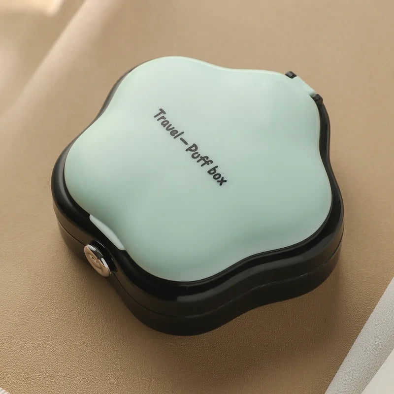 Portable Travel Powder Puff Storage Box Student Breathable Powder Puff with Mirror Dust-proof Makeup Box Small and Exquisite New Peaceful Pleasures Health and Wellness green