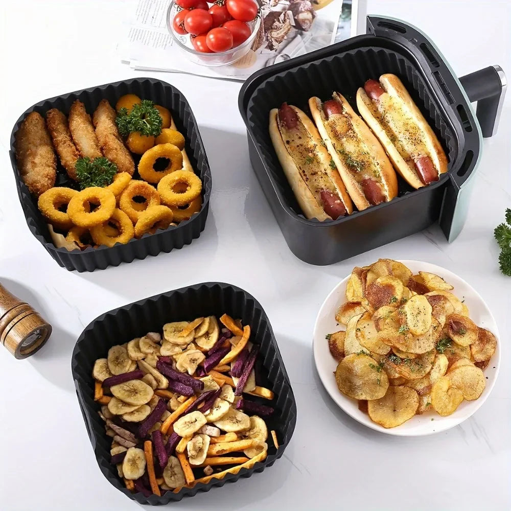 Air Fryer Silicone Liners Square Reusable Non Stick Basket Mat for 4-7QT Air Fryer Oven Microwave Baking Airfryer Accessories Peaceful Pleasures Health and Wellness