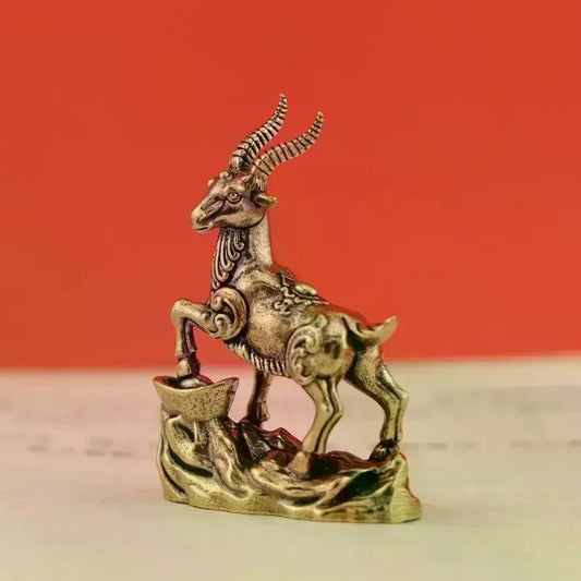 Vintage Brass Lucky Antelope Zodiac Statue | Desktop Decor Decorative Figurine Peaceful Pleasures Health and Wellness Default Title