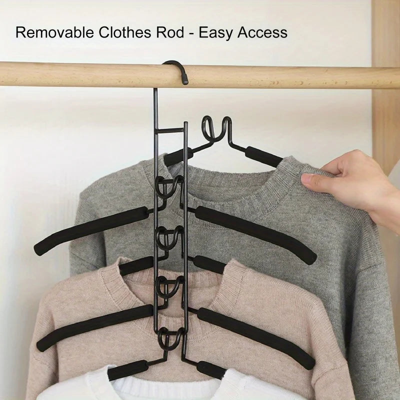 5pcs Heavy Duty Space-Saving Metal Hangers with Non-Slip Foam Pads - Multi-Layer Design for Coats, Sweaters, Suits, and T-Shirts Peaceful Pleasures Health and Wellness