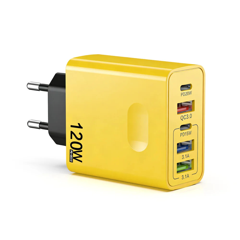 120W 5-Port USB-C PD Fast Charger | Quick Charge 3.0