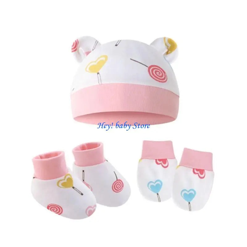 Newborn Baby No-Scratch Mittens Hat & Sock Set | 0–3 Months