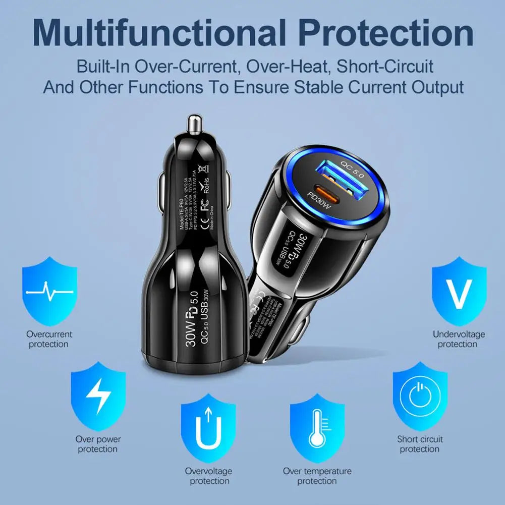 60W Dual-Port QC5.0 + PD Car Charger | Fast Charging USB Car Charger Peaceful Pleasures Health and Wellness