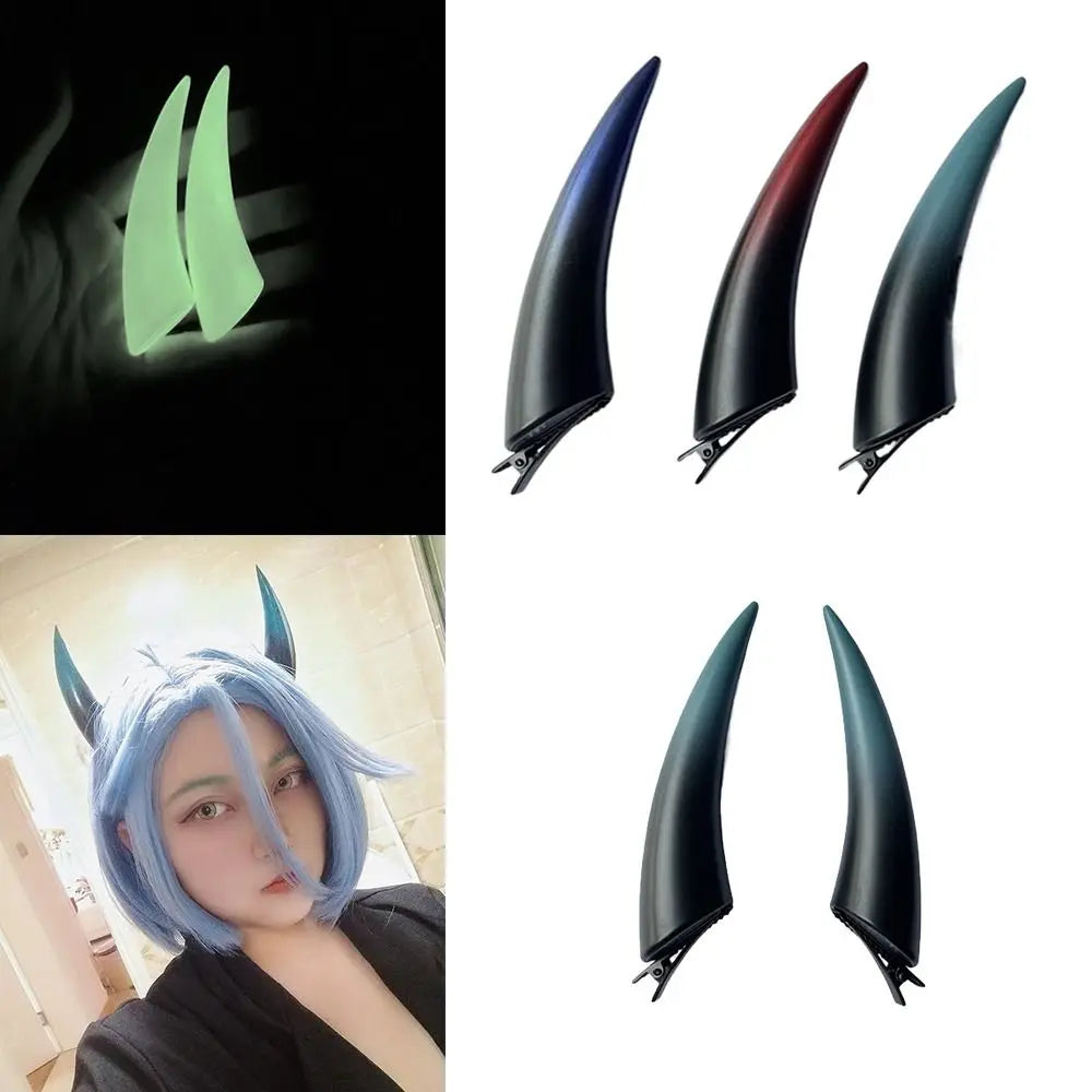 Luminous Devil Horn Hair Clips | Gothic Cosplay Halloween Accessory