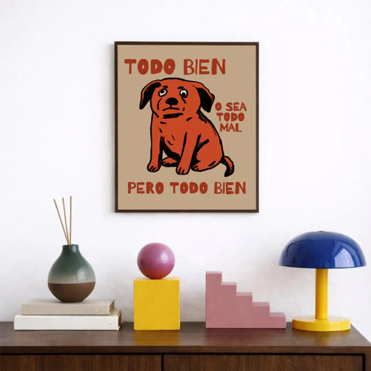 Todo Bien Dog Quote Canvas Wall Art Print | Home Decor Canvas Wall Art Peaceful Pleasures Health and Wellness G4829 30x40cm Wood Framed