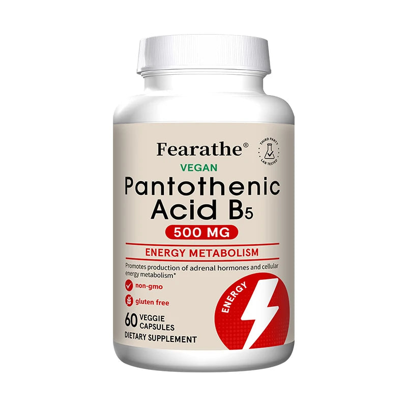 Pantothenic Acid B5 500mg Vitamin B Complex Capsules - Energy & Metabolism Support, Regulates Cellular Balance,Vegan Gluten-Free Peaceful Pleasures Health and Wellness 60 count-1 bottle