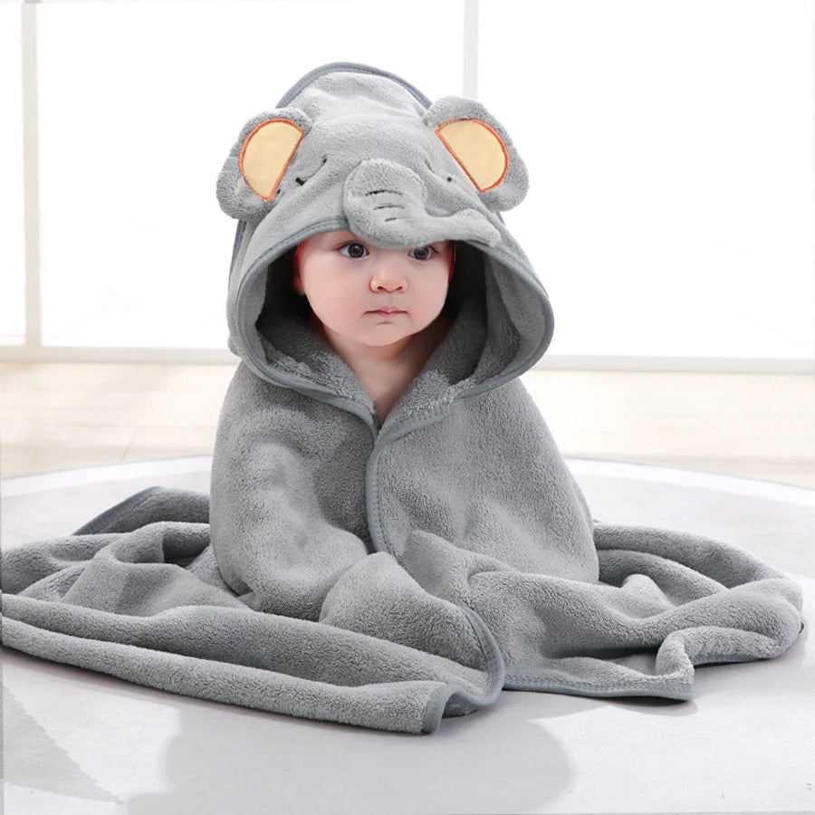 Baby Bath Towel Cape | Soft Cartoon Animal Design, Ages 0–2