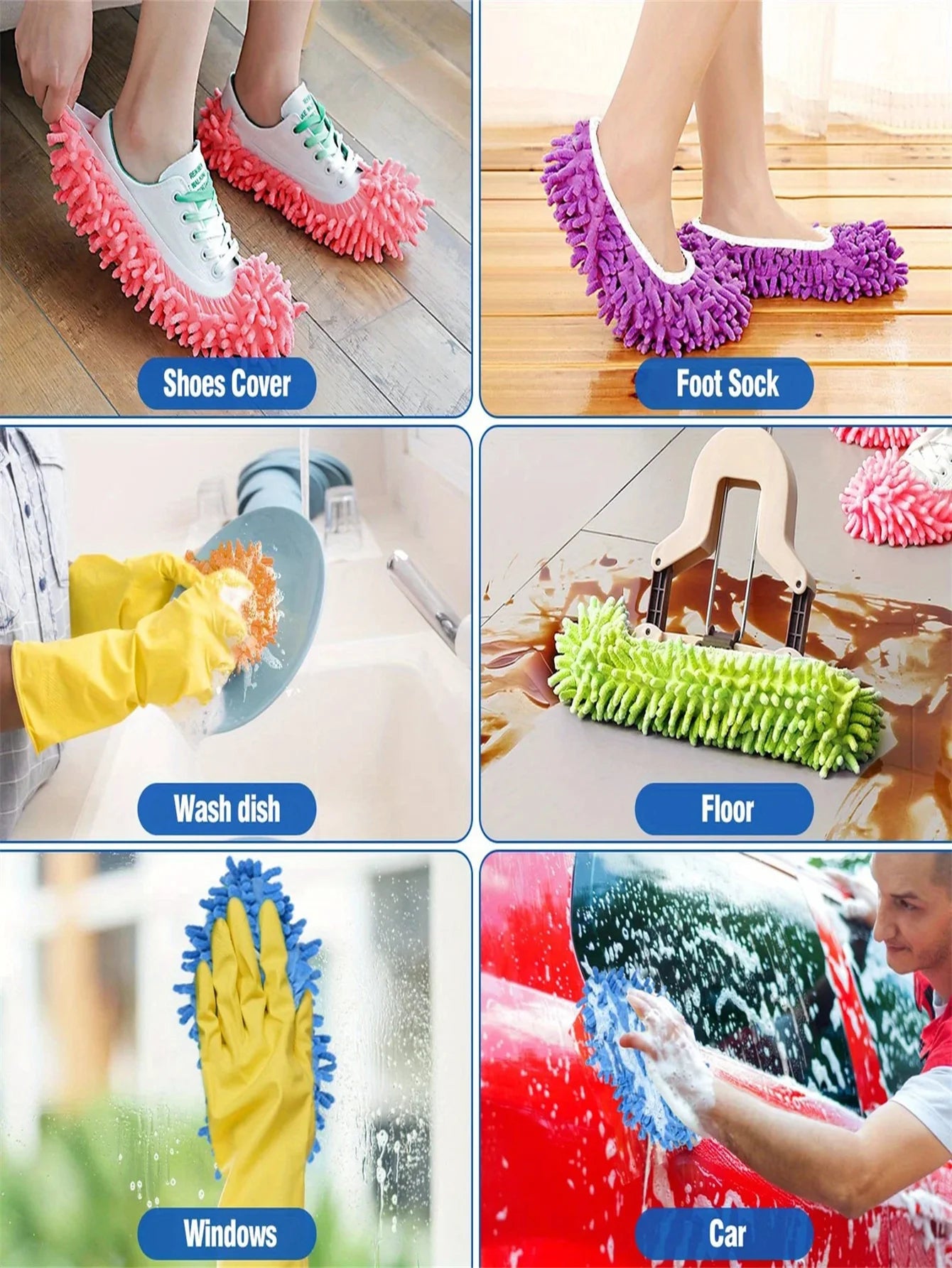 2Pcs Mop Slippers Soft Washable and Reusable Microfiber Foot Socks Suitable for Cleaning Dust in Bathrooms Kitchens and Bedrooms Peaceful Pleasures Health and Wellness