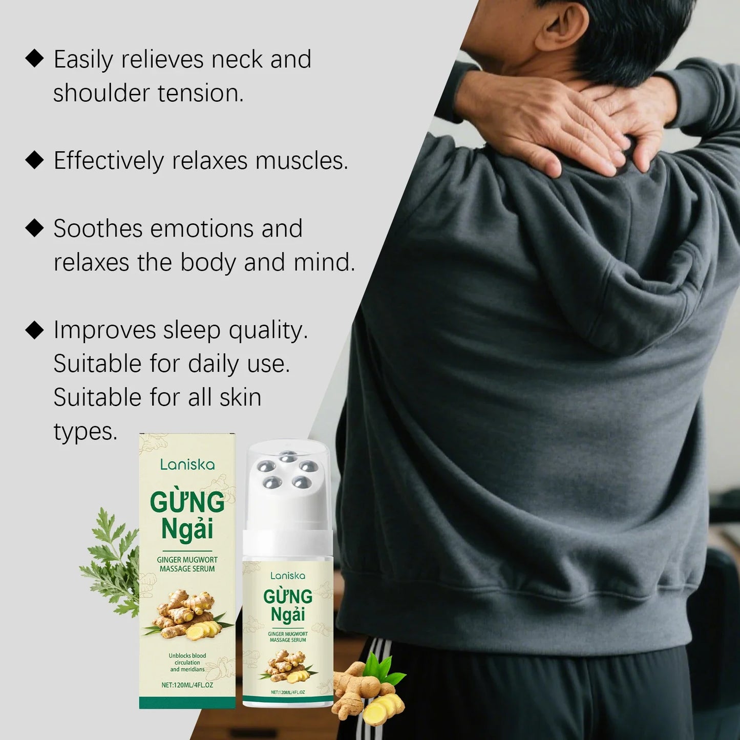 Ginger & Mugwort Roller Massage Oil – Neck & Shoulder Care