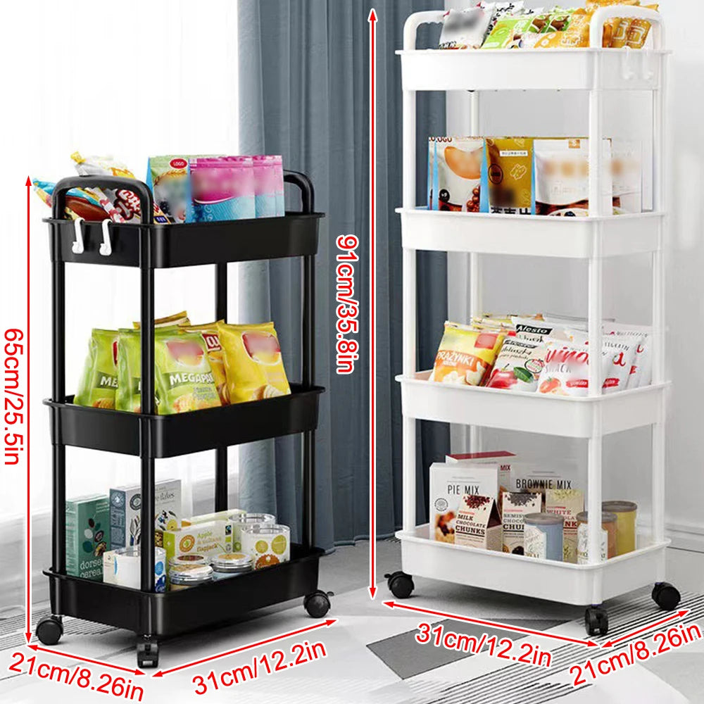 3-4 Layers Of White Simple Plastic Splicing Receiving Rack, Bathroom Light Small Item Storage Trolley, Floor Standing Storage Ra Peaceful Pleasures Health and Wellness