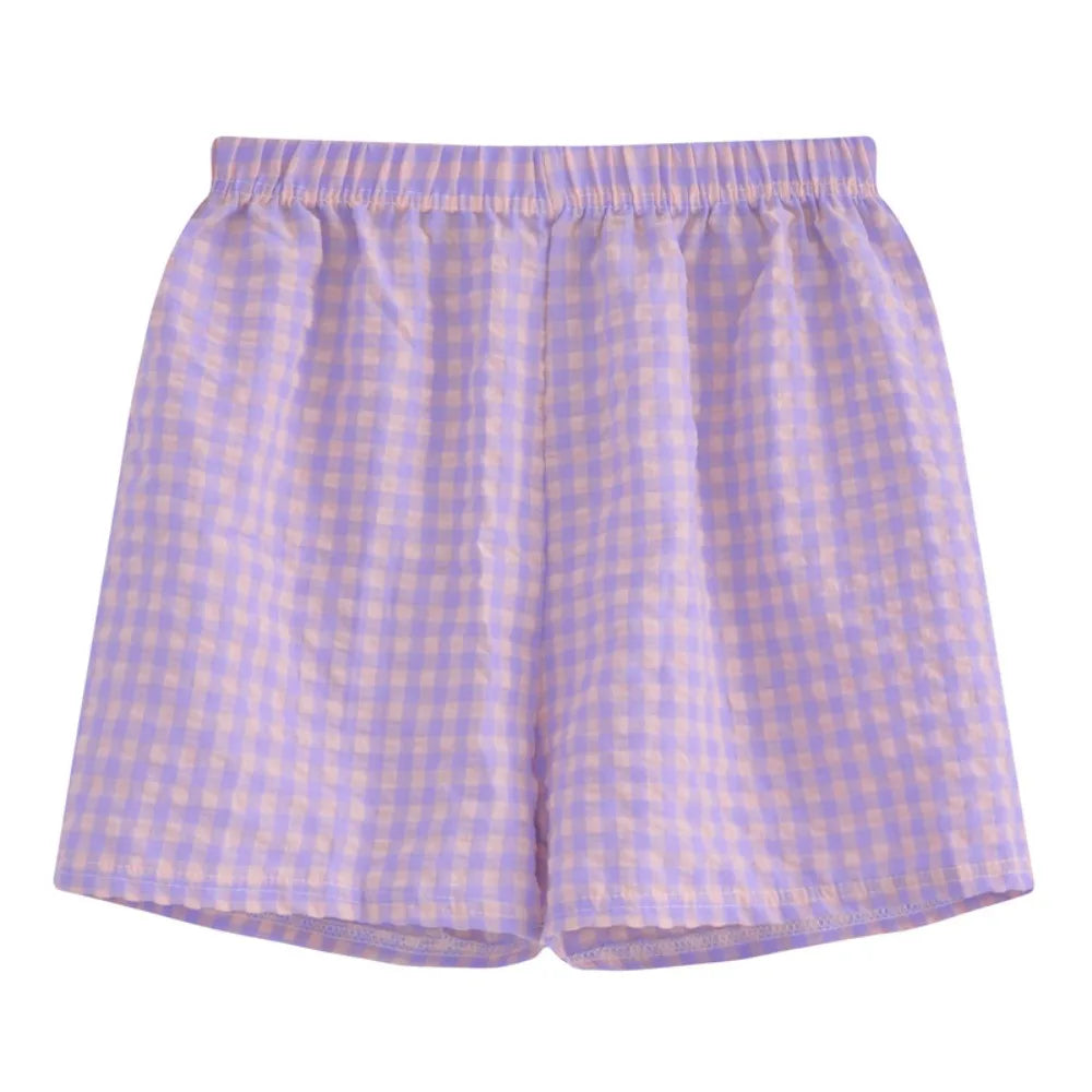 Women's Plaid Cotton Pajama Shorts – High Waist Wide Leg Pajama Shorts Peaceful Pleasures Health and Wellness Purple