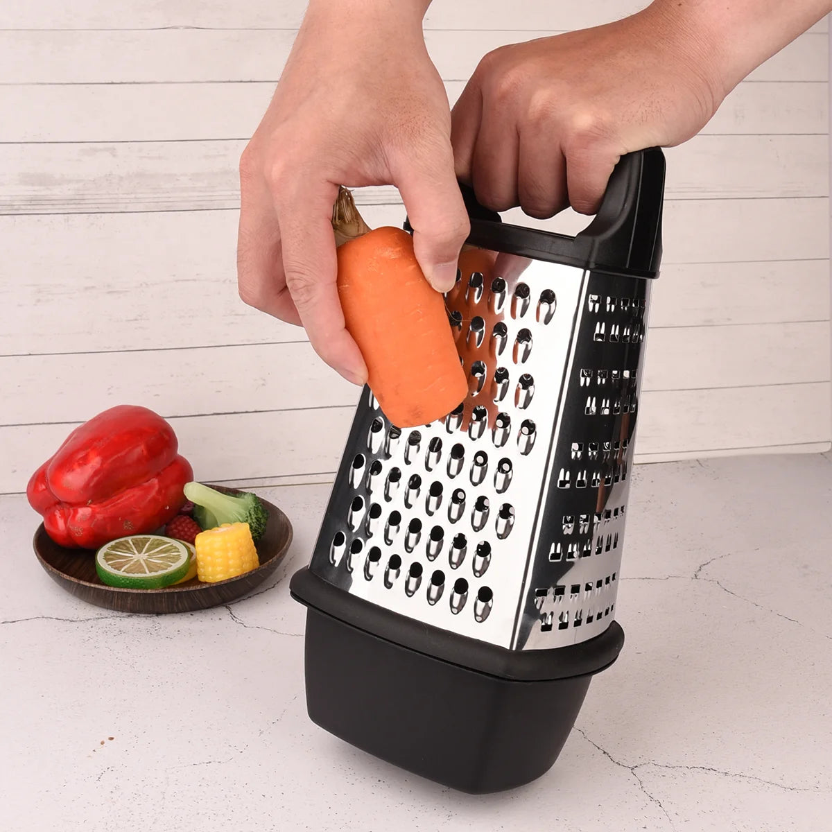 4-Sided Stainless Steel Box Grater with Container | Kitchen