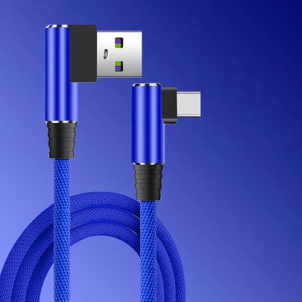 90° Elbow USB-C Fast Charging Cable 40W Nylon Braided Gaming Peaceful Pleasures Health and Wellness 1pc Blue 0.25m