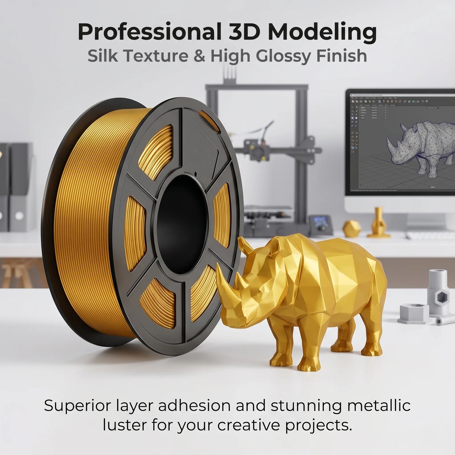 DINGSUN 3D Silk Gold PLA Filament 1.75mm – Glossy Shiny Spool