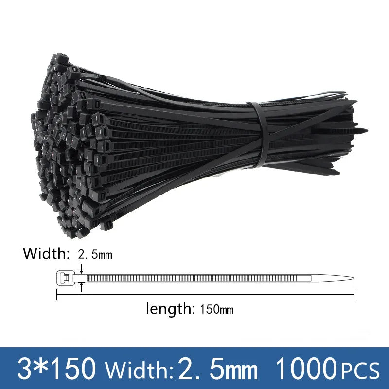 1000Pcs/pack Nylon Cable Ties 3*150mm Width 2.5mm Black Color Factory Standard Self-locking Plastic ,Wire Zip Tie High Quality Peaceful Pleasures Health and Wellness