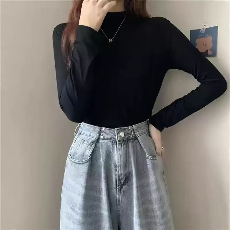 Women's Mock Turtleneck Long Sleeve Slim Top | Korean Fashion