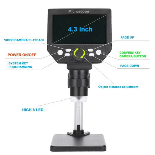 G1000 8MP Digital Microscope 1-1000X Continuous Amplification 4.3" Magnifier for Soldering Electronic Peaceful Pleasures Health and Wellness