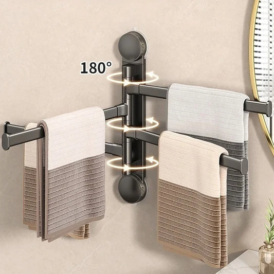 No-Drill Suction Cup Rotating Towel Rack | Double Bar Folding Rotating Towel Rack Peaceful Pleasures Health and Wellness