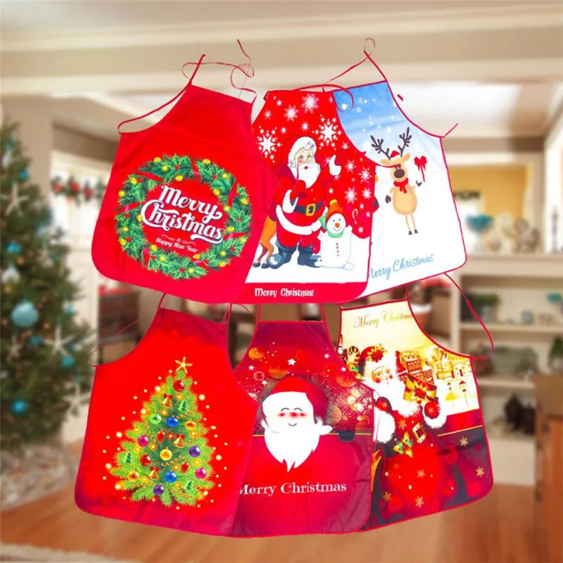 Aprons Sleeveless Dirt-proof Fabric Printed Halter Straps Christmas Apron Household Kitchen Cleaning Accessories Peaceful Pleasures Health and Wellness